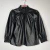 INC International Concepts Faux Leather Smocked Keyhole Neck Top Size S Back
