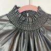 INC International Concepts Faux Leather Smocked Keyhole Neck Top Size S Back
