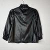 INC International Concepts Faux Leather Smocked Keyhole Neck Top Size S Back