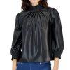 INC International Concepts Faux Leather Smocked Keyhole Neck Top Size S Back
