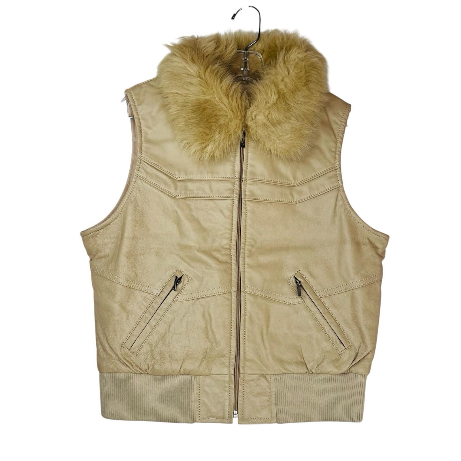 Pelle Moda Knoles & Carter Vtg Leather Puffer Vest L Faux Fur Collar Motorcycle
