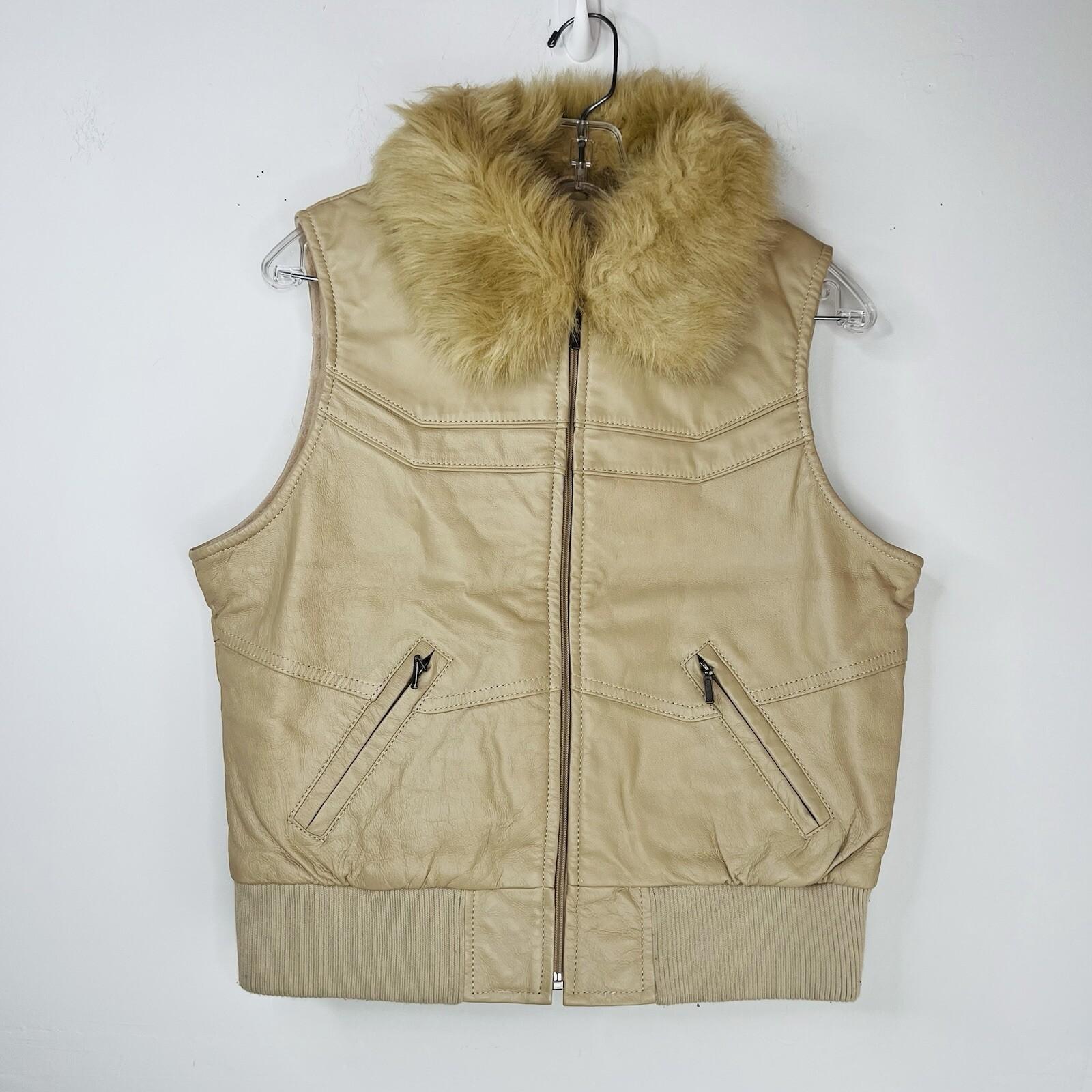 Pelle Moda Knoles & Carter Vtg Leather Puffer Vest L Faux Fur Collar Motorcycle