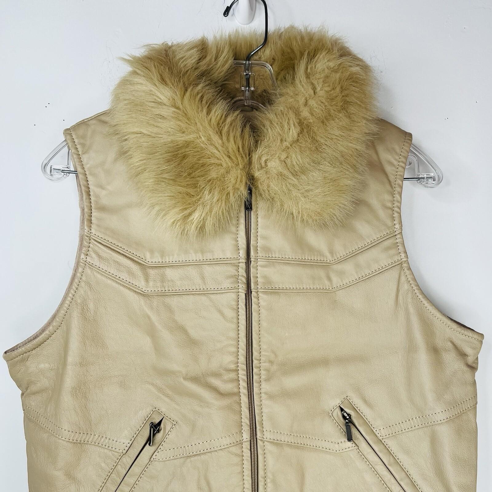 Pelle Moda Knoles & Carter Vtg Leather Puffer Vest L Faux Fur Collar Motorcycle
