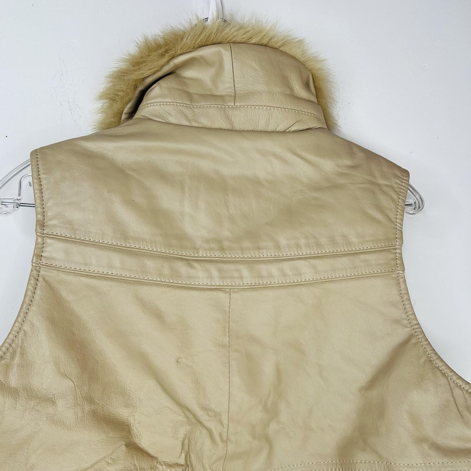 Pelle Moda Knoles & Carter Vtg Leather Puffer Vest L Faux Fur Collar Motorcycle