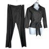 Sharagano Polyester Stretch Pant Suit Size 10 Gray Belted Double Breasted 2PC