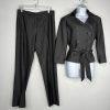 Sharagano Polyester Stretch Pant Suit Size 10 Gray Belted Double Breasted 2PC