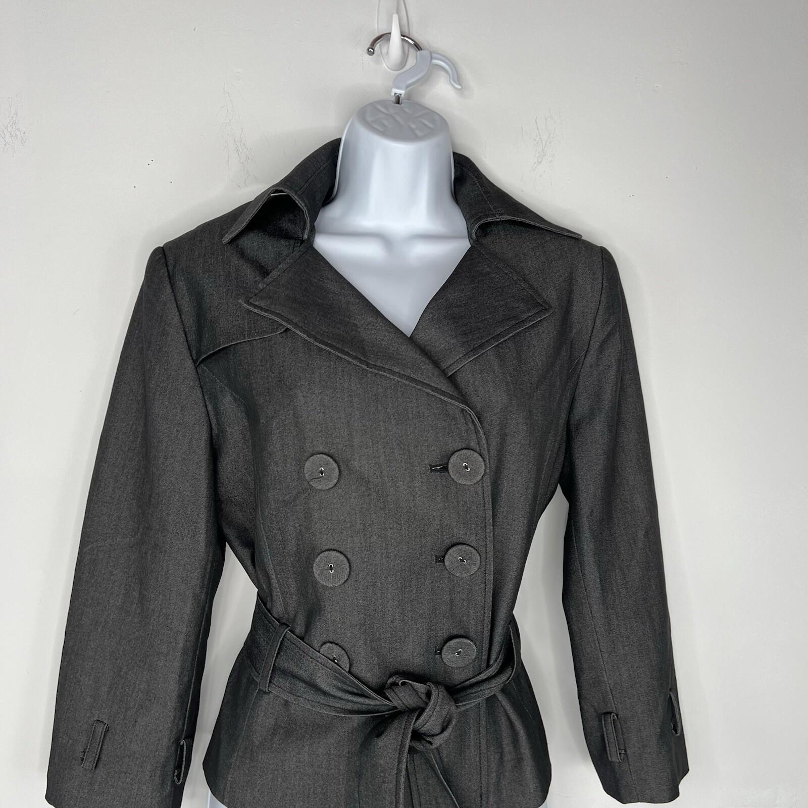 Sharagano Polyester Stretch Pant Suit Size 10 Gray Belted Double Breasted 2PC