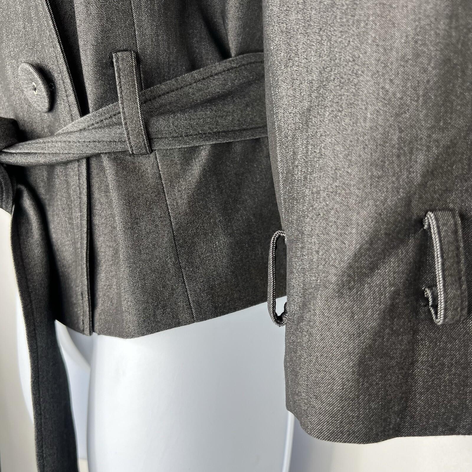 Sharagano Polyester Stretch Pant Suit Size 10 Gray Belted Double Breasted 2PC