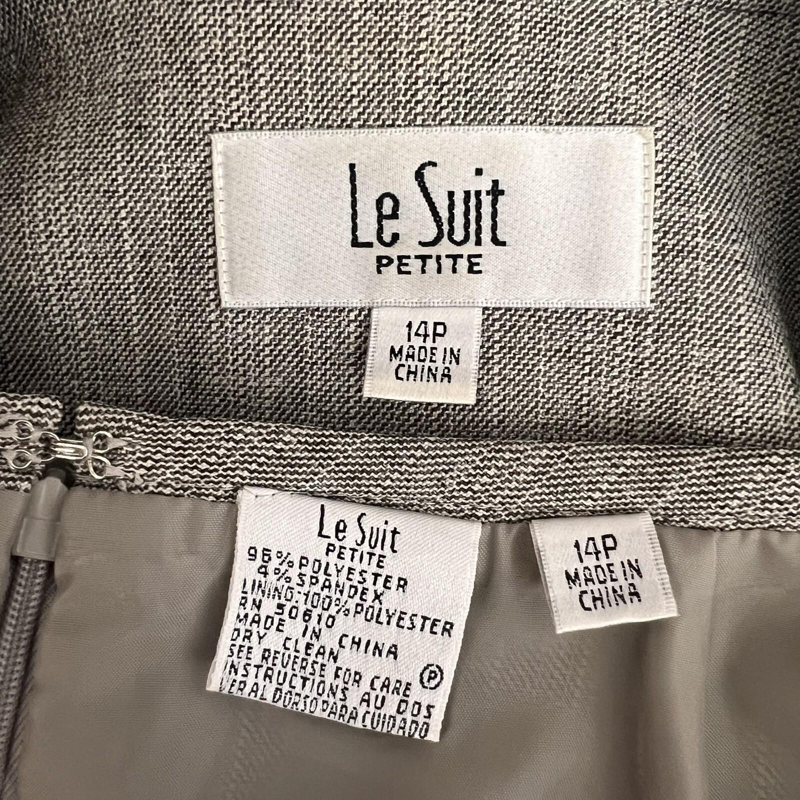 Le Suit Women Polyester Spandex Skirt Suit Size 14P Gray Lined Pockets 2PC
