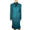 Suit Studio Polyester Skirt Suit Scarf Size 8 Green Notch Collar Pleated 2PC