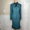 Suit Studio Polyester Skirt Suit Scarf Size 8 Green Notch Collar Pleated 2PC