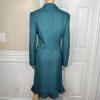 Suit Studio Polyester Skirt Suit Scarf Size 8 Green Notch Collar Pleated 2PC