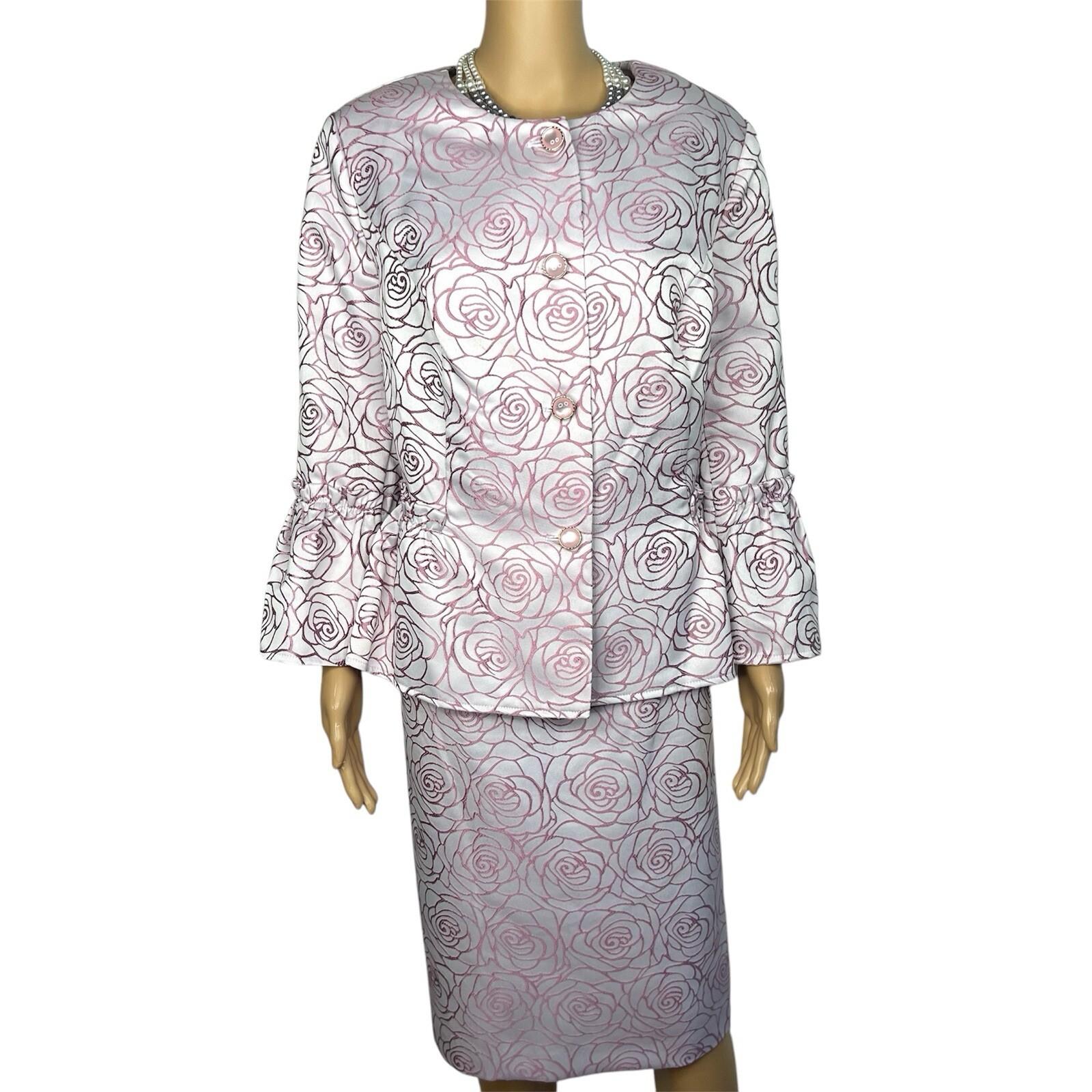ASHRO Polyester Skirt Suit 16W  Light Purple Ruffle Bell Sleeve Collarless 2PC