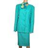 Liz Claiborne Women Polyester Skirt Suit Scarf Size 18 Green Collarless 3PC