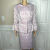 ASHRO Polyester Skirt Suit 16W  Light Purple Ruffle Bell Sleeve Collarless 2PC