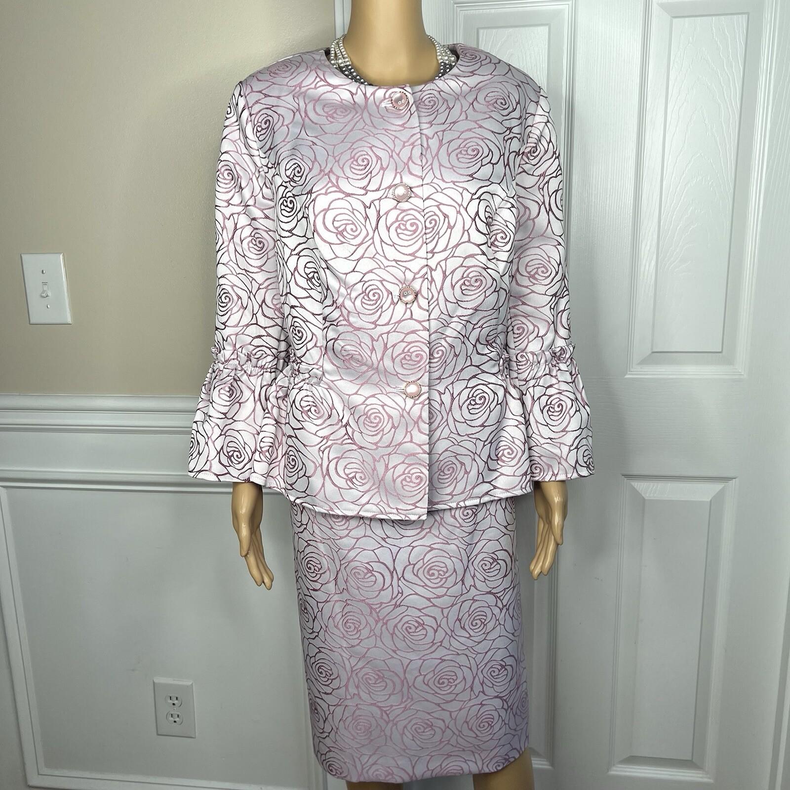 ASHRO Polyester Skirt Suit 16W  Light Purple Ruffle Bell Sleeve Collarless 2PC