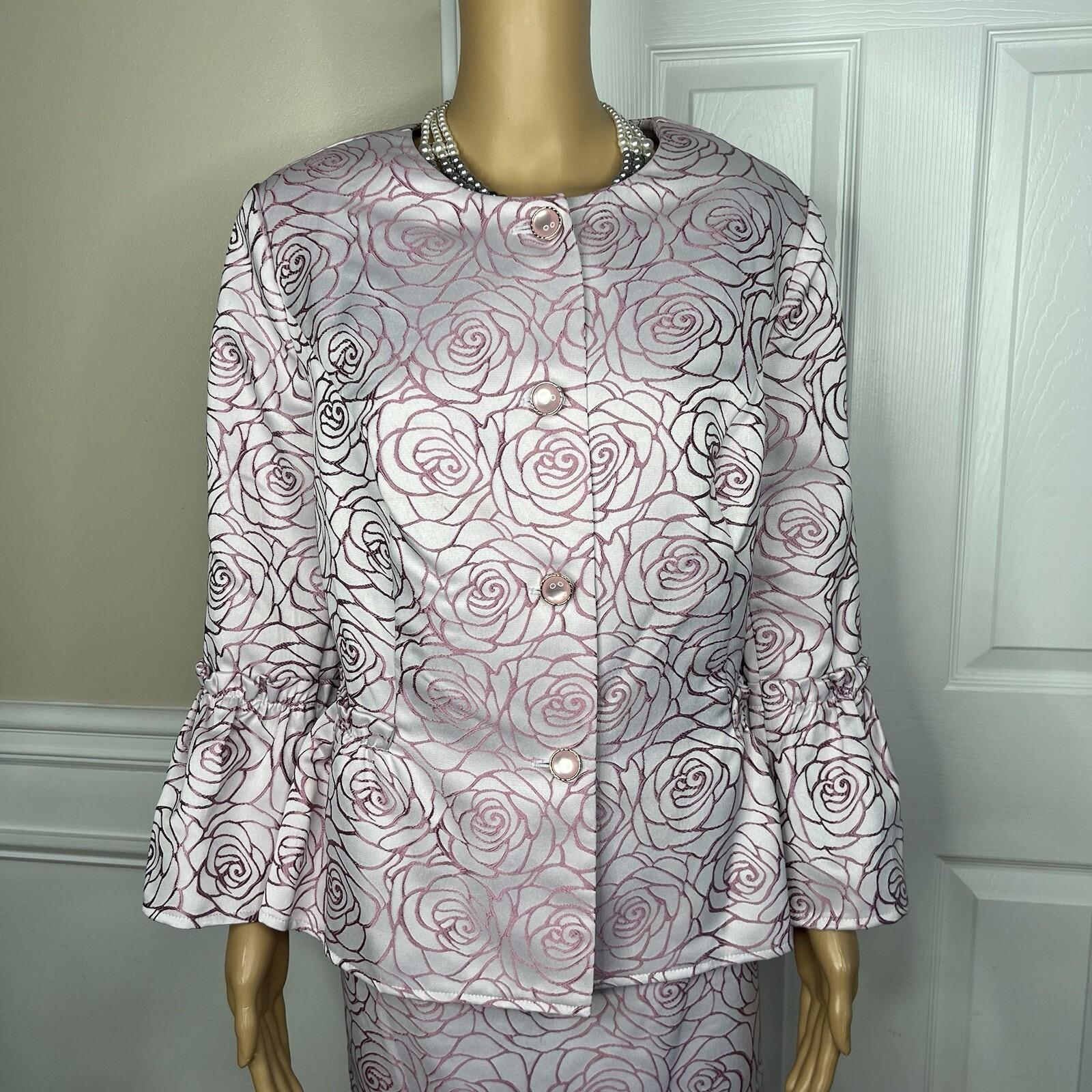 ASHRO Polyester Skirt Suit 16W  Light Purple Ruffle Bell Sleeve Collarless 2PC