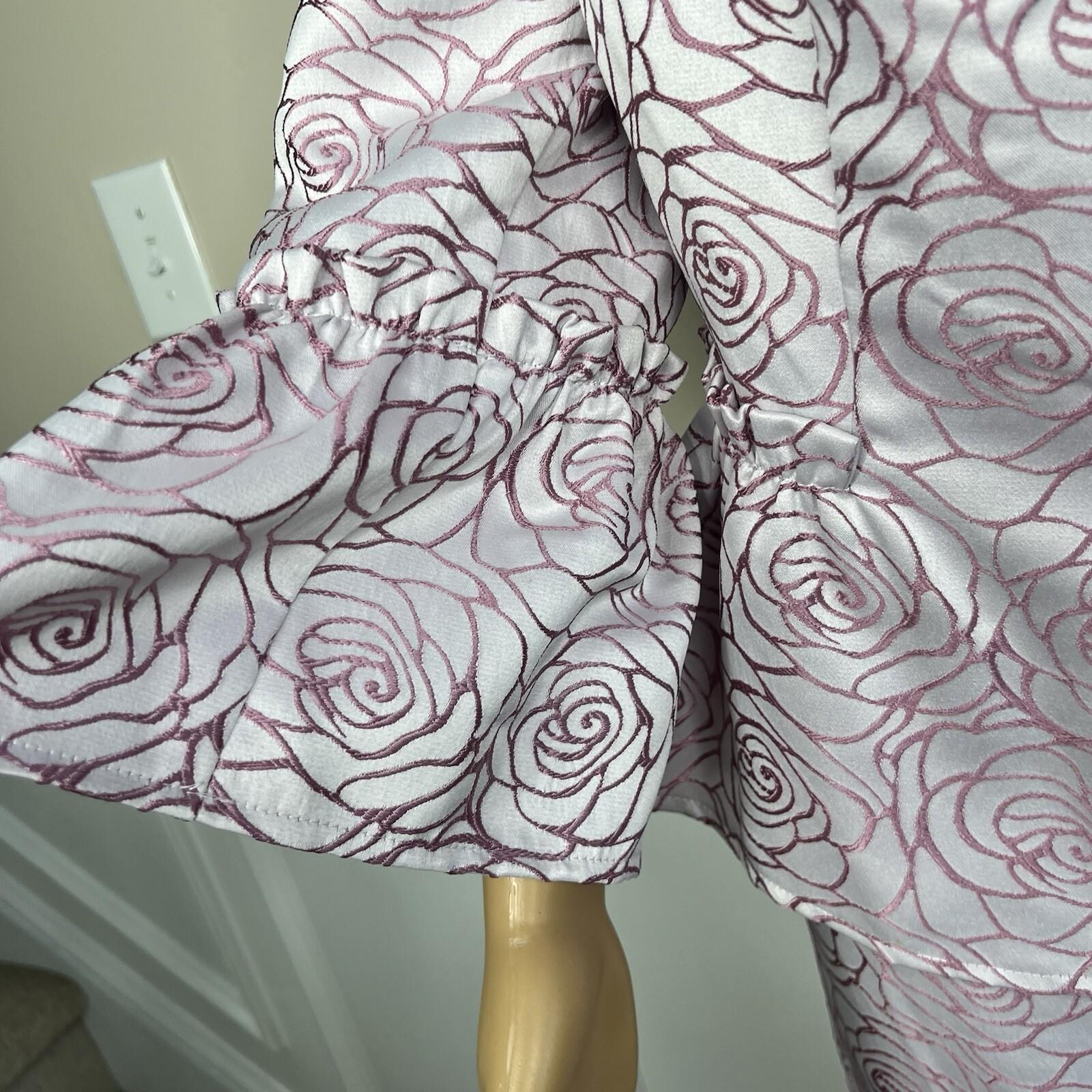 ASHRO Polyester Skirt Suit 16W  Light Purple Ruffle Bell Sleeve Collarless 2PC