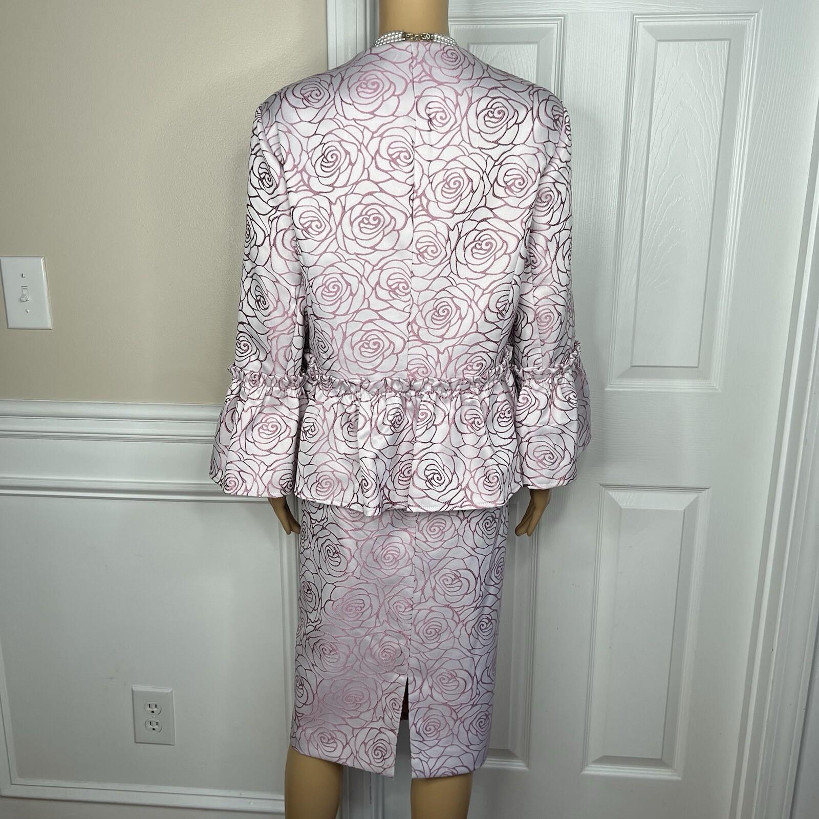 ASHRO Polyester Skirt Suit 16W  Light Purple Ruffle Bell Sleeve Collarless 2PC