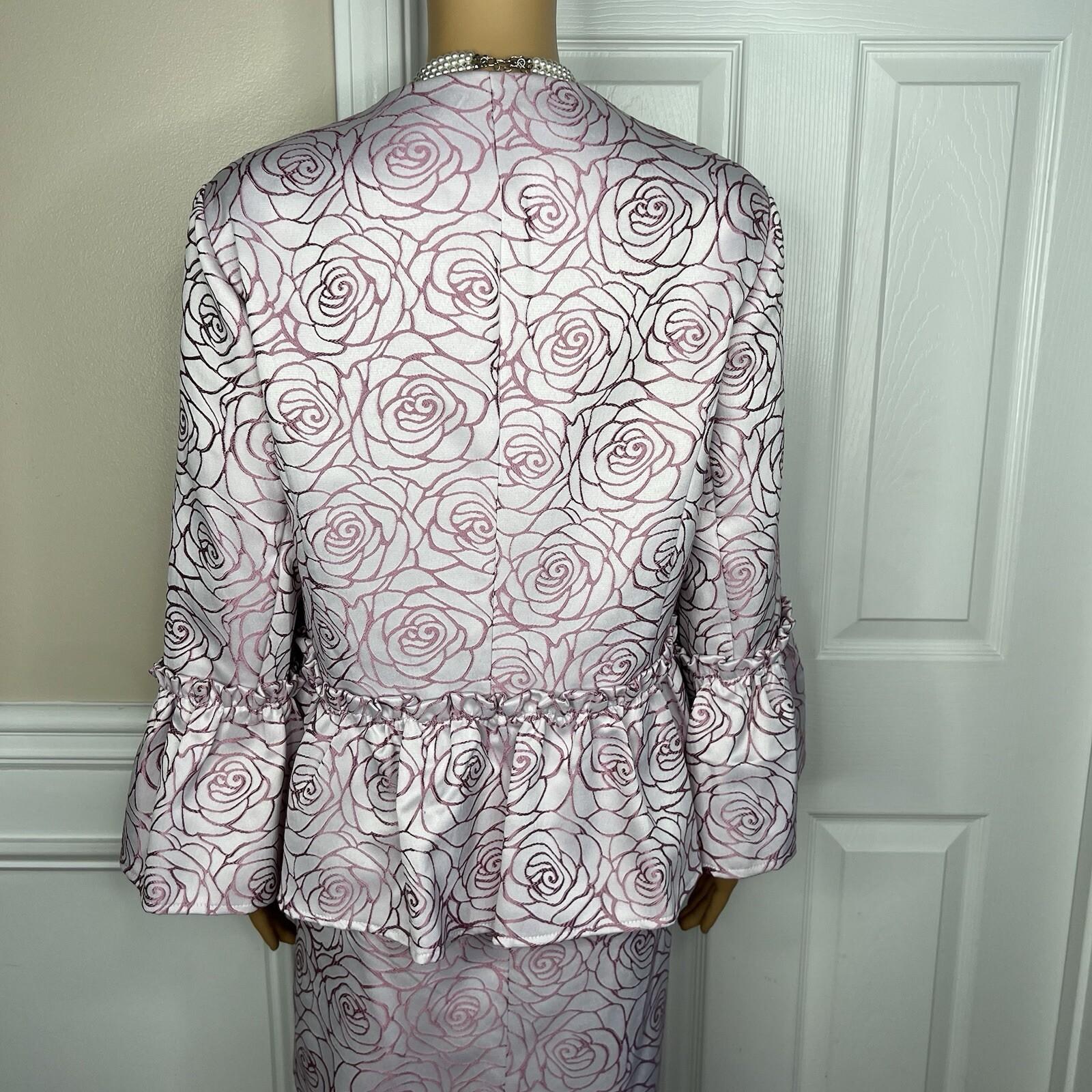 ASHRO Polyester Skirt Suit 16W  Light Purple Ruffle Bell Sleeve Collarless 2PC