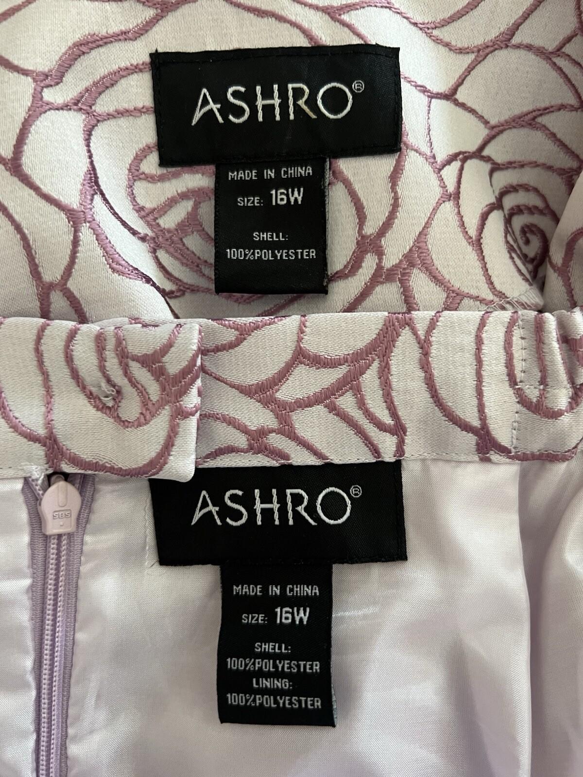 ASHRO Polyester Skirt Suit 16W  Light Purple Ruffle Bell Sleeve Collarless 2PC