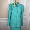 Liz Claiborne Women Polyester Skirt Suit Scarf Size 18 Green Collarless 3PC