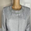 Tahari ASL Polyester Blazer Size 10 Silver Floral Beaded Cocktail 3/4 Sleeve