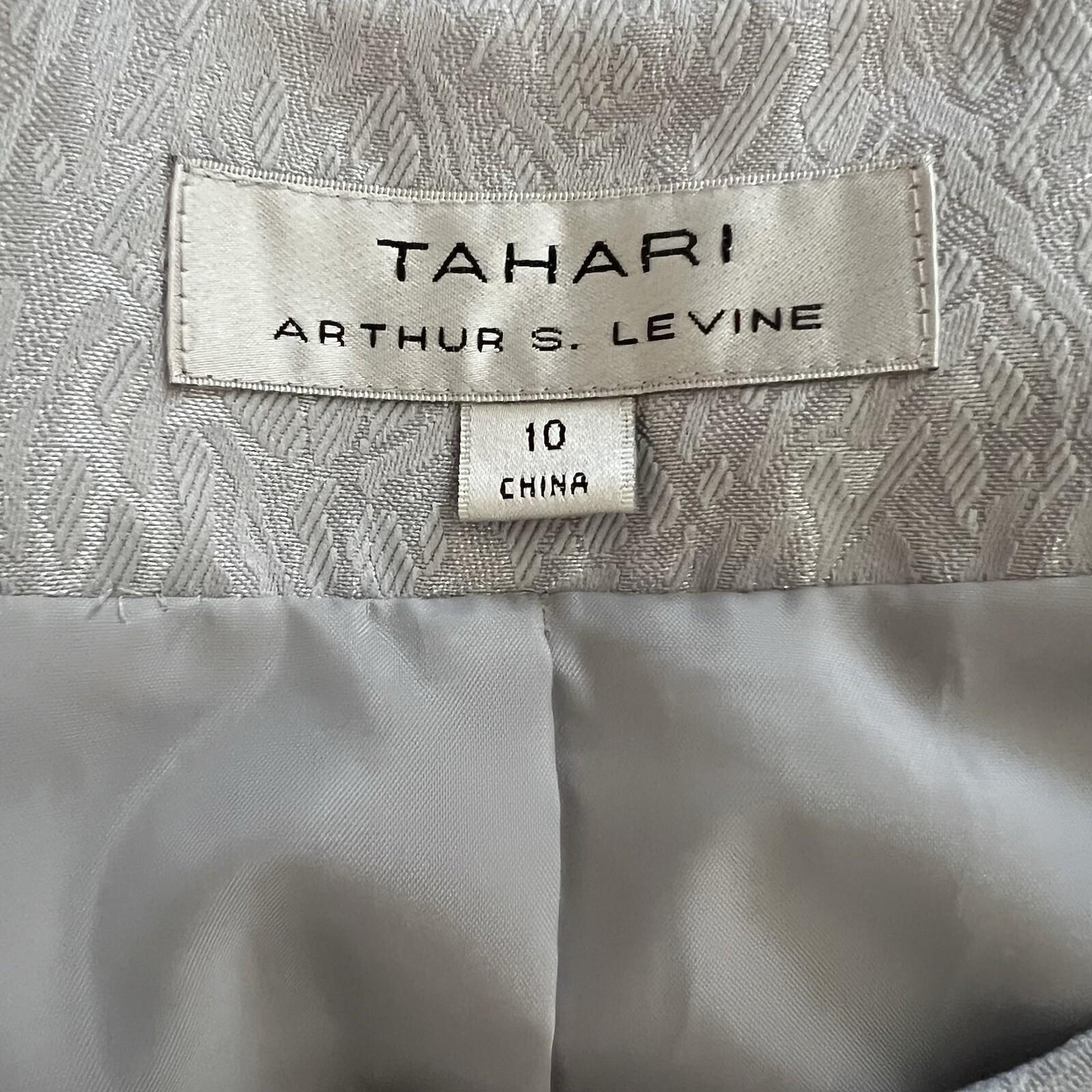 Tahari ASL Polyester Blazer Size 10 Silver Floral Beaded Cocktail 3/4 Sleeve