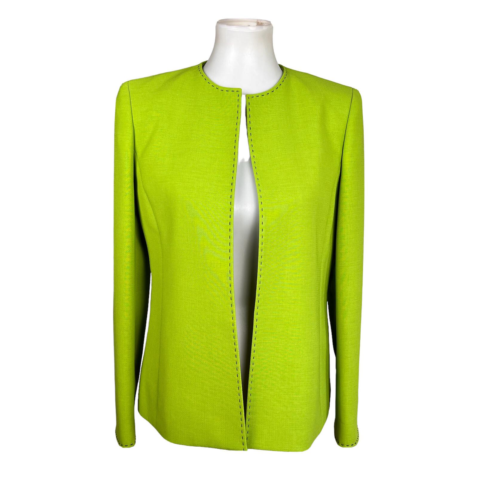 10-6849.jpg KASPER Women Lemon Green Open Front Polyester Lined Blazer Size 4