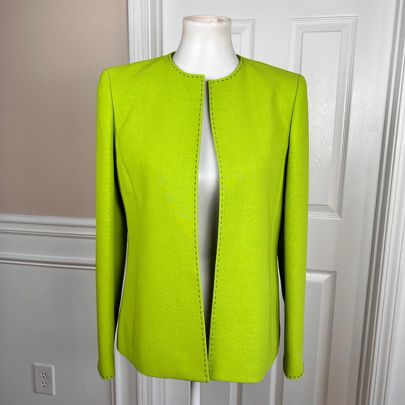 10-6850.jpg KASPER Women Lemon Green Open Front Polyester Lined Blazer Size 4
