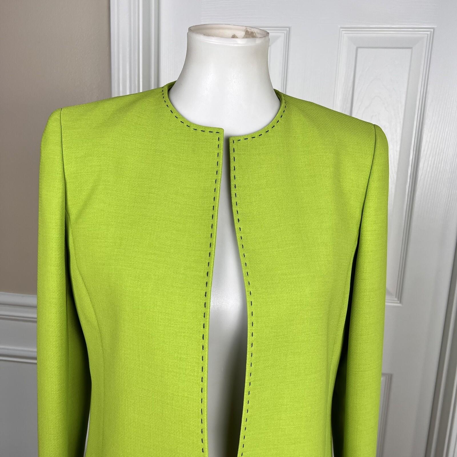 10-6851.jpg KASPER Women Lemon Green Open Front Polyester Lined Blazer Size 4