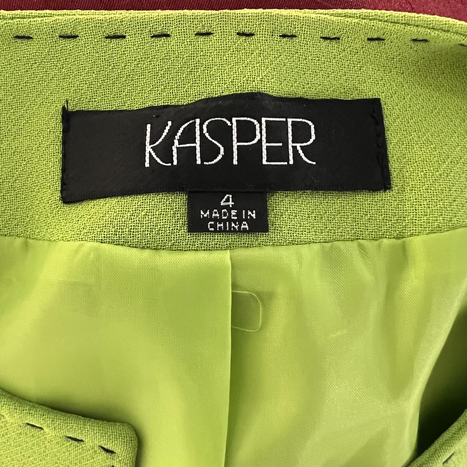 10-6854.jpg KASPER Women Lemon Green Open Front Polyester Lined Blazer Size 4