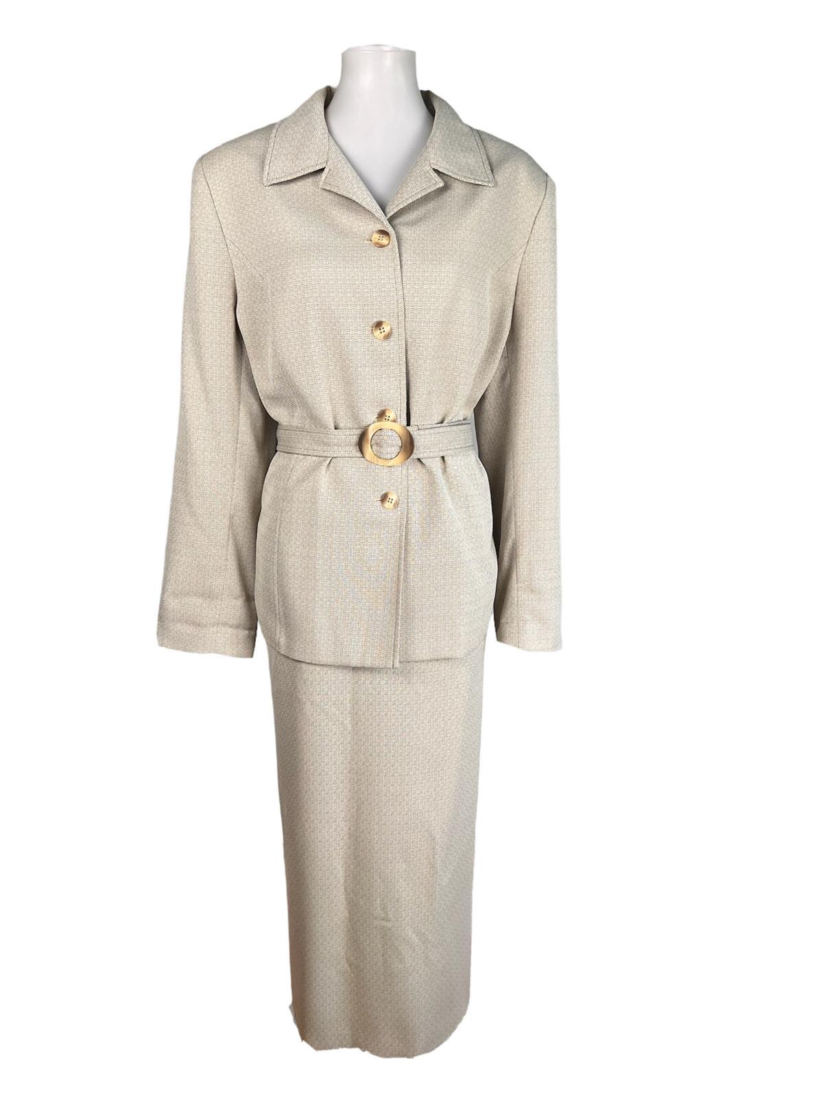 COLLECTIONS For LE SUIT 2PC Beige Polyester Belted Skirt (SZ 14) Suit (SZ 18)