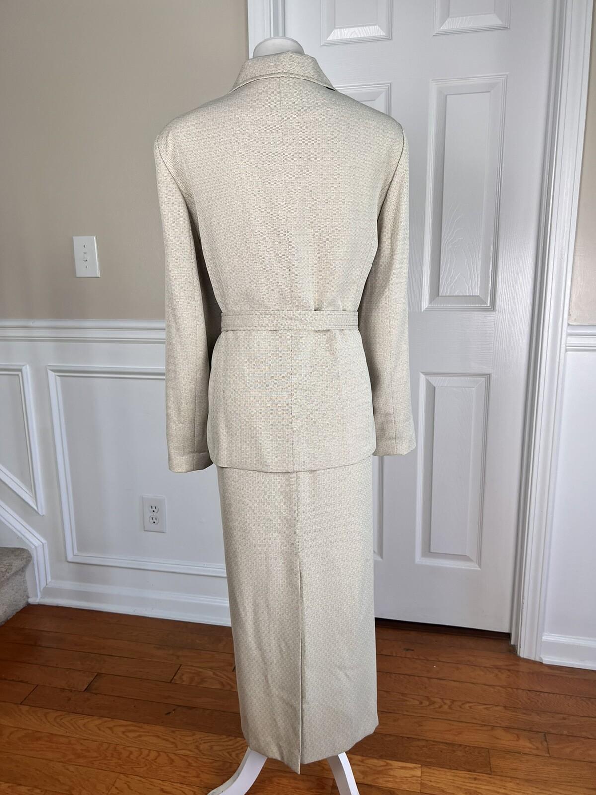 COLLECTIONS For LE SUIT 2PC Beige Polyester Belted Skirt (SZ 14) Suit (SZ 18)