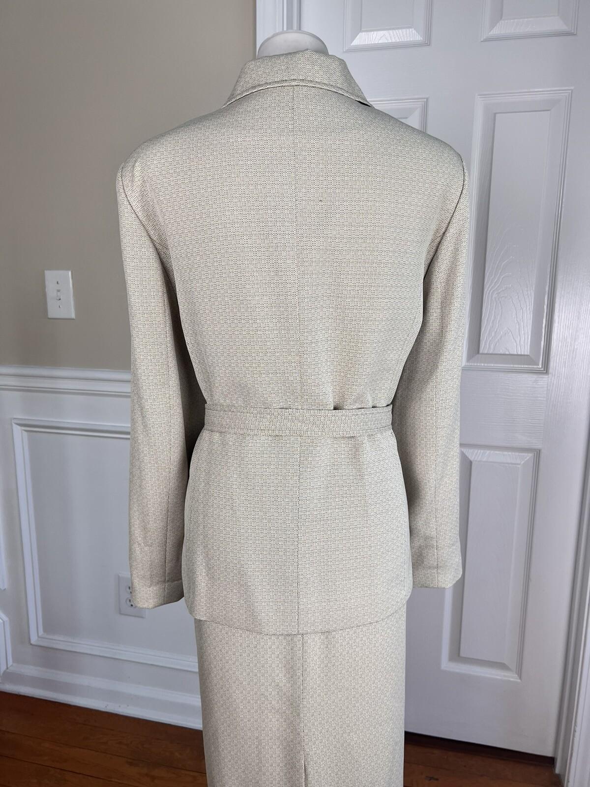 COLLECTIONS For LE SUIT 2PC Beige Polyester Belted Skirt (SZ 14) Suit (SZ 18)