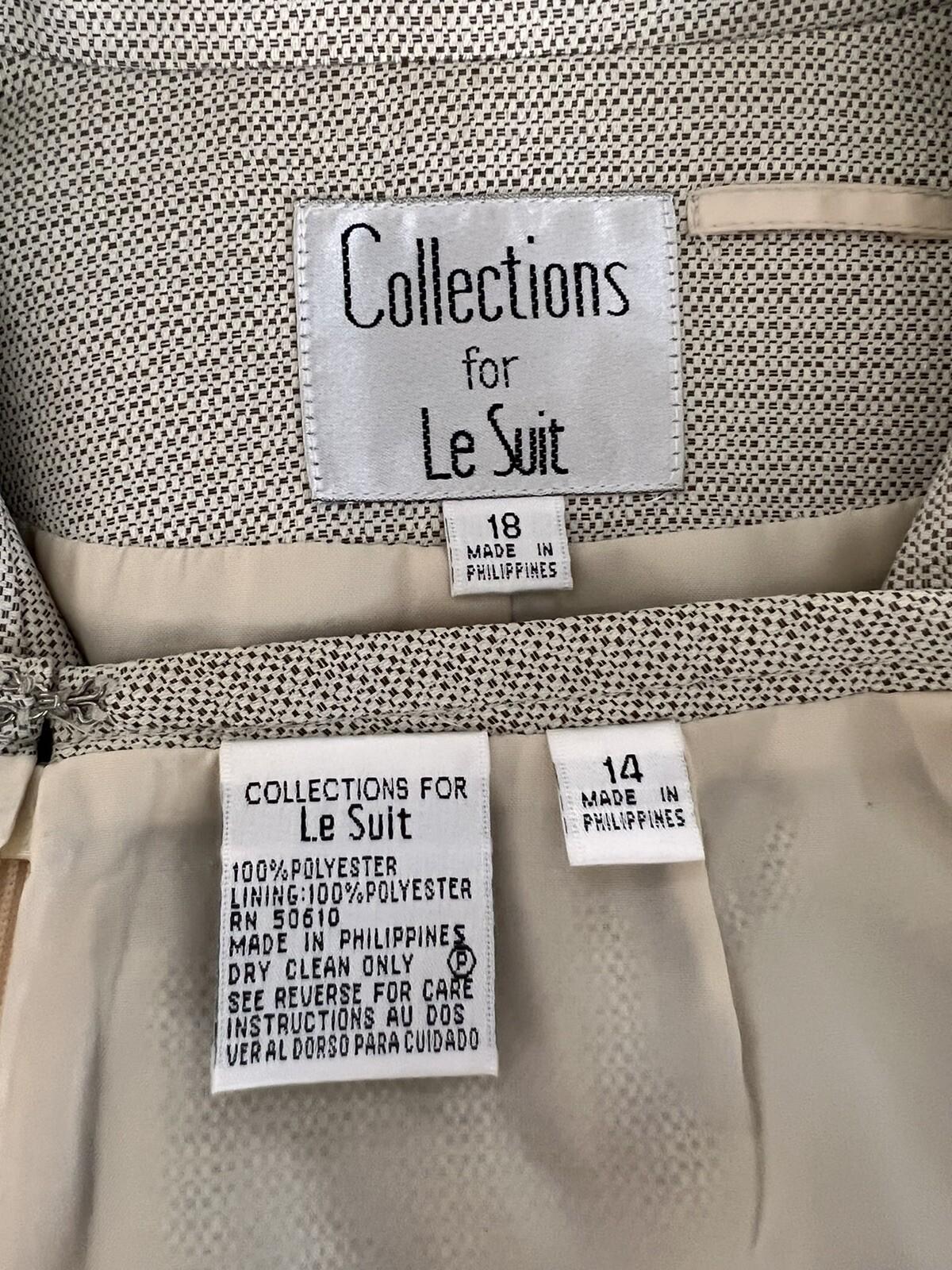 COLLECTIONS For LE SUIT 2PC Beige Polyester Belted Skirt (SZ 14) Suit (SZ 18)