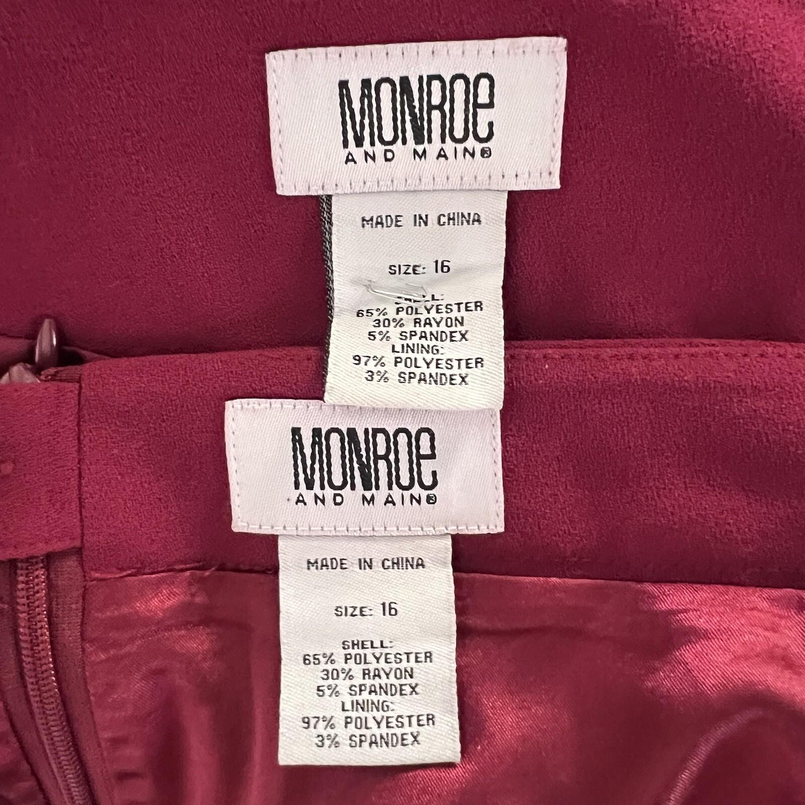 MONROE AND MAIN Women 2PC Burgundy Spandex Rayon Polyester Skirt Suit Size 16