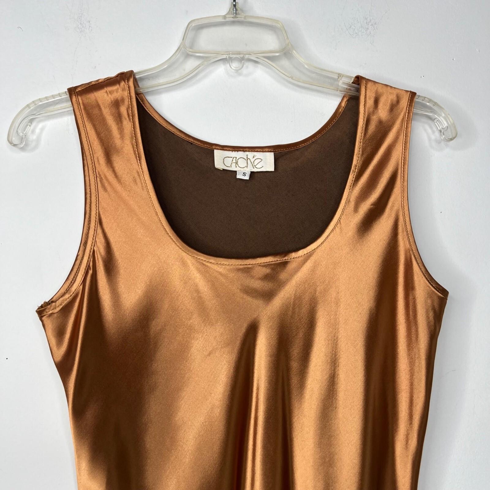 Cache Vintage Silk Tank Top Size S Shiny Copper Scoop Neck Y2K