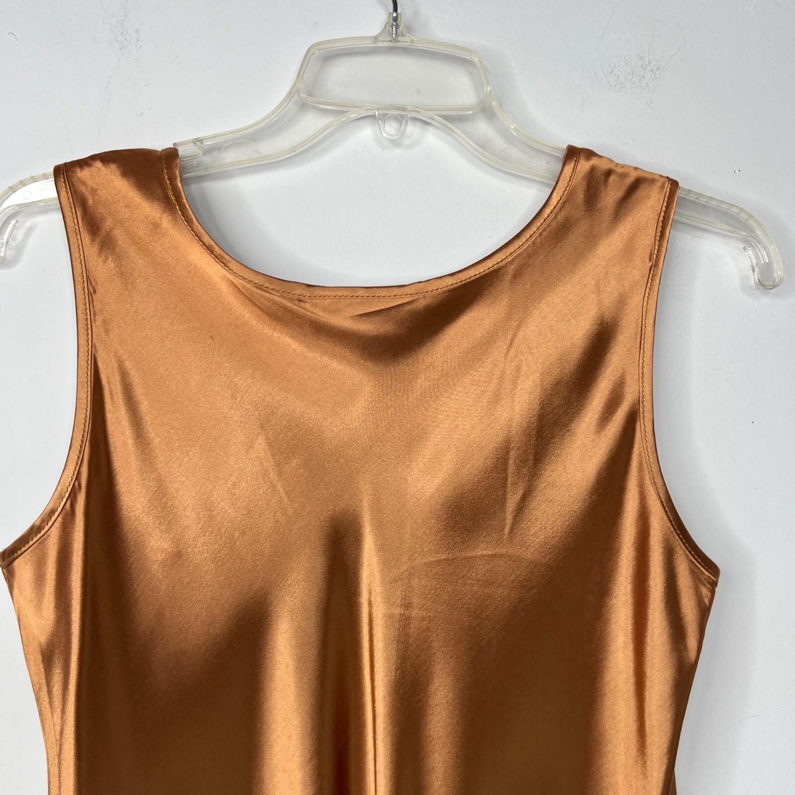 Cache Vintage Silk Tank Top Size S Shiny Copper Scoop Neck Y2K
