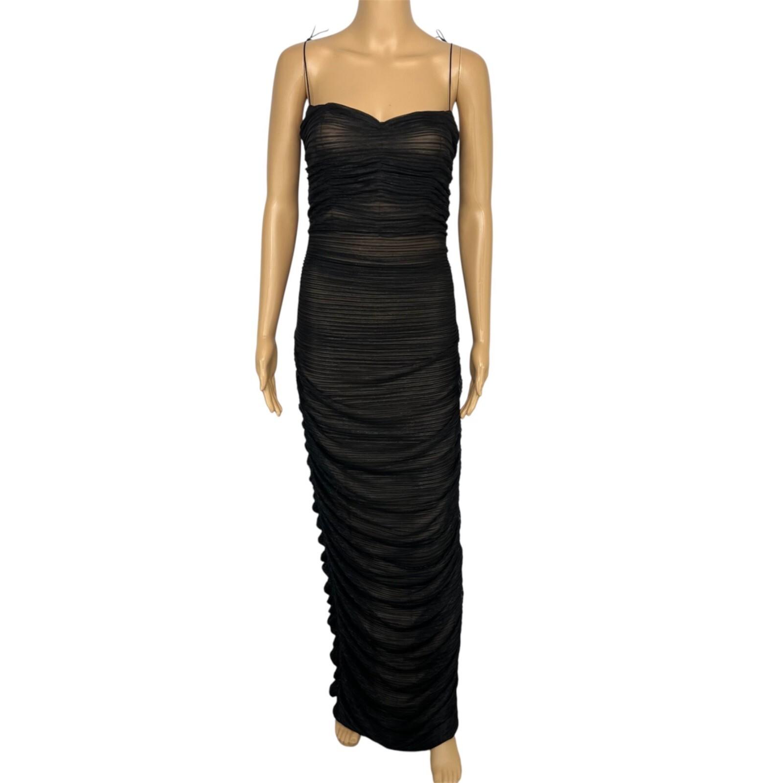 Miss Circle Semi Sheer Maxi Gown XL Black Stretch Spaghetti Straps Flattering
