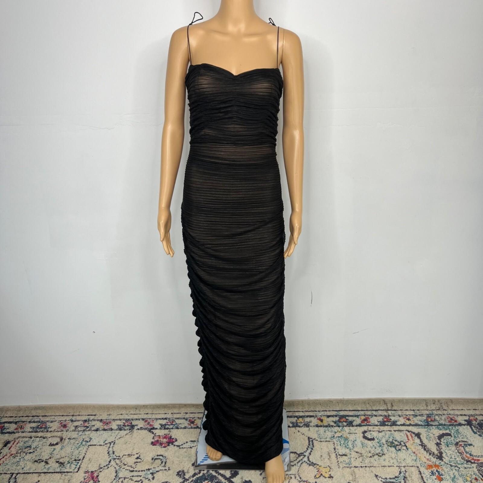 Miss Circle Semi Sheer Maxi Gown XL Black Stretch Spaghetti Straps Flattering