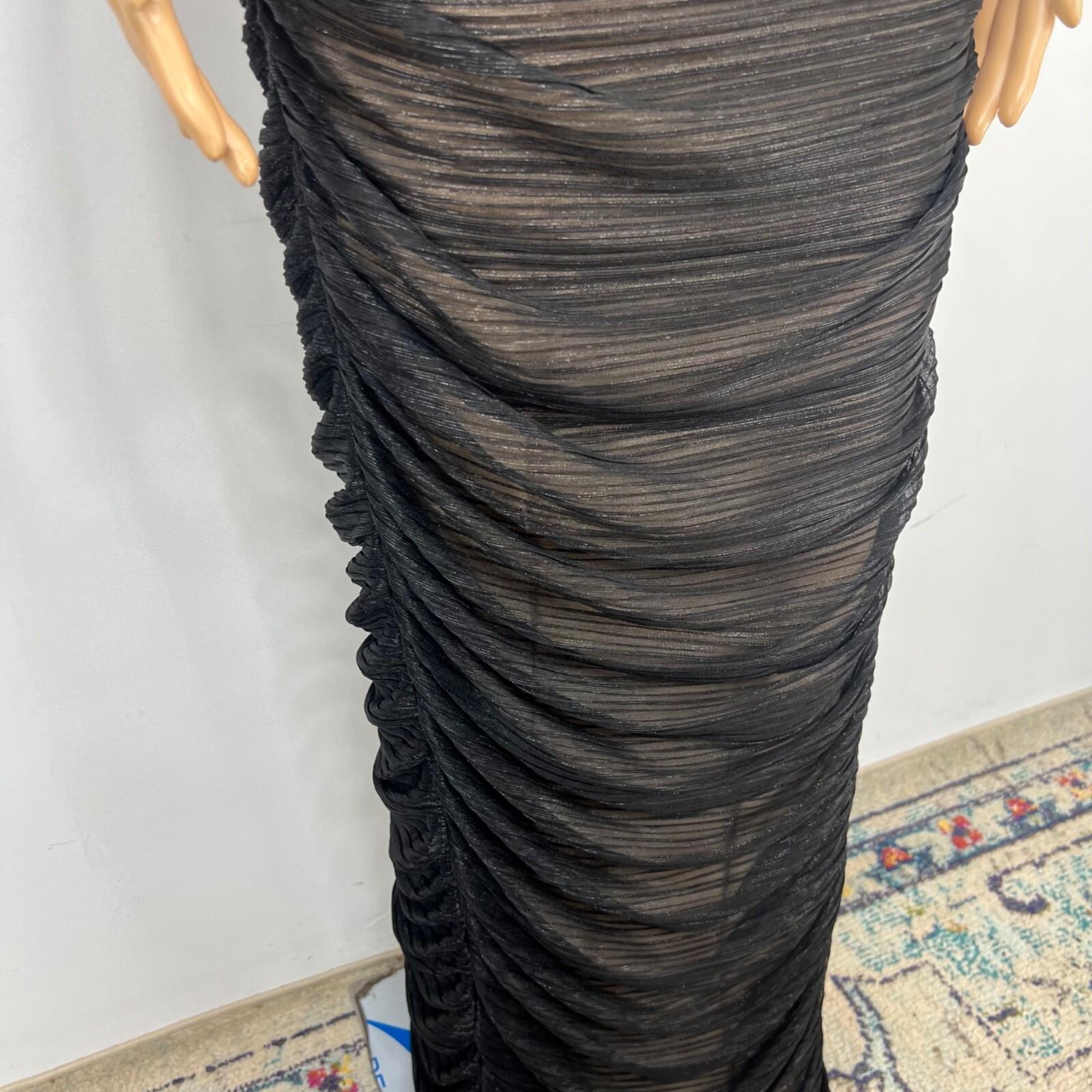 Miss Circle Semi Sheer Maxi Gown XL Black Stretch Spaghetti Straps Flattering