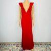 Lulus Maxi Stretch Gown Dress M Red V Neck Futtering Sleeves Romantic Mermaid He