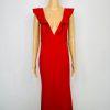 Lulus Maxi Stretch Gown Dress M Red V Neck Futtering Sleeves Romantic Mermaid He