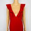 Lulus Maxi Stretch Gown Dress M Red V Neck Futtering Sleeves Romantic Mermaid He