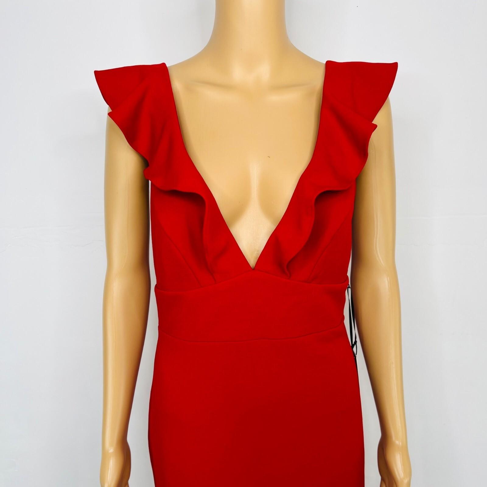Lulus Maxi Stretch Gown Dress M Red V Neck Futtering Sleeves Romantic Mermaid He