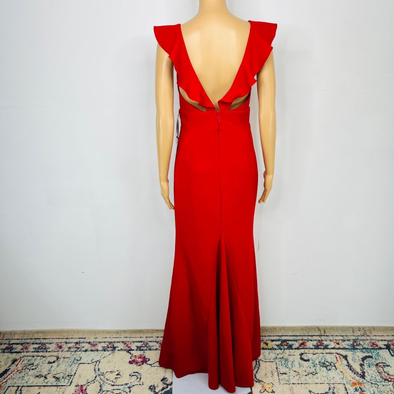Lulus Maxi Stretch Gown Dress M Red V Neck Futtering Sleeves Romantic Mermaid He