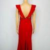 Lulus Maxi Stretch Gown Dress M Red V Neck Futtering Sleeves Romantic Mermaid He