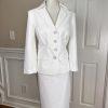 EMILY Polyester Skirt Suit Size 8 White Lined Notch Collar Twill  Cocktail 2PC
