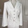 EMILY Polyester Skirt Suit Size 8 White Lined Notch Collar Twill  Cocktail 2PC